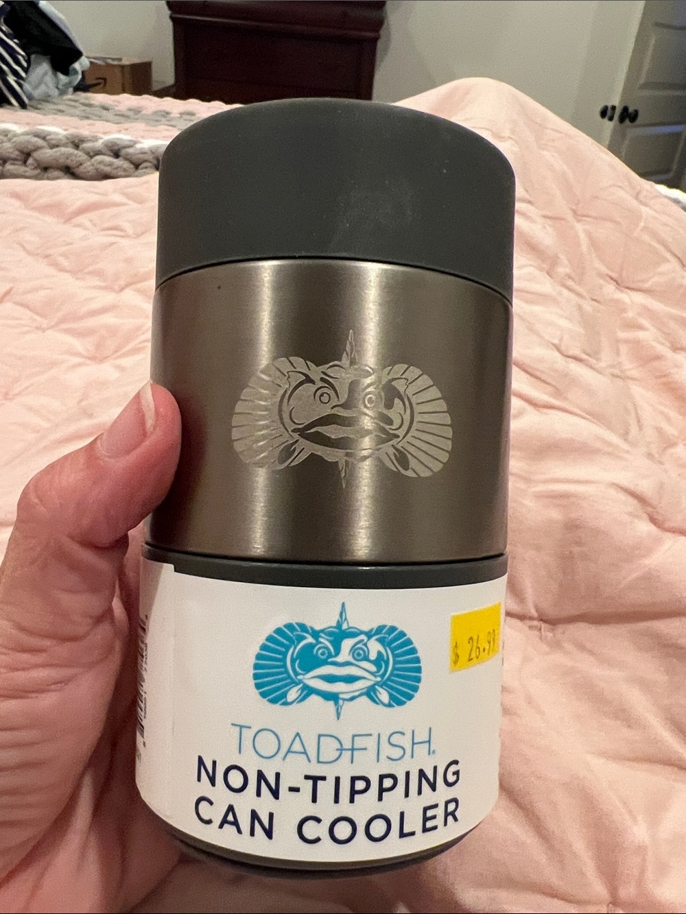 Non-Tipping Can Cooler — Gray Stainless